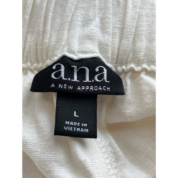 a.n.a ANewApproach Womens White L WideLeg Linen BlendPockets Button Crop Pants - Picture 7 of 8